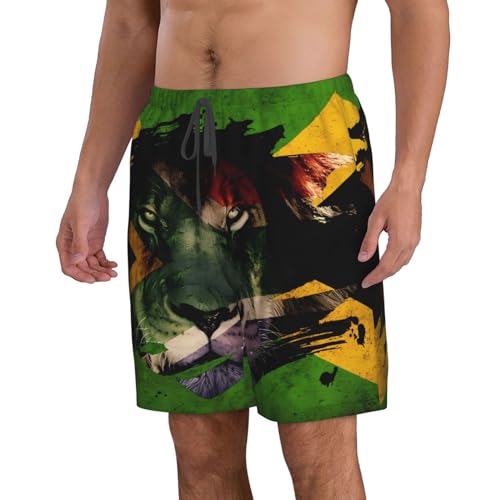 Jamaican Flag Lion Head Men's Quick Dry Swim Trunks Beach Board Shorts Swimming Swimwear2
