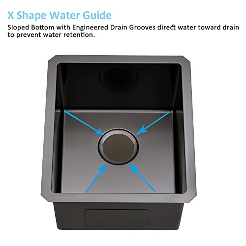 Black Bar Sink Undermount-Bokaiya 15X17 Inch Black Stainless Steel Wet Bar Sink 16 Gauge Single Bowl Small Undermount Bar Sink With Bottom Grid #TOP4