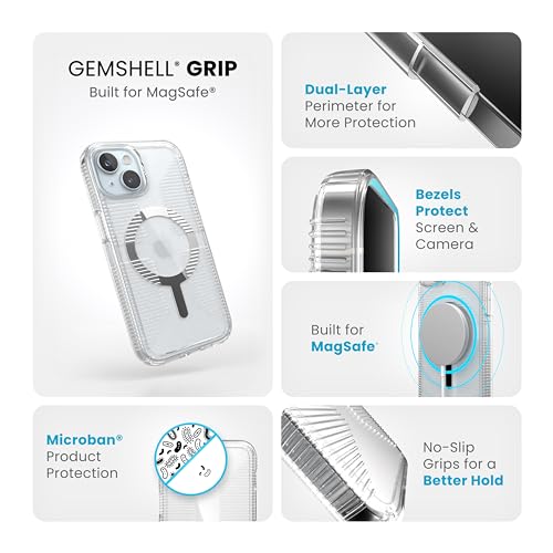 Image of Speck Clear iPhone 15 Case - Slim, Built for MagSafe, Drop Protection Grip - for iPhone 15, iPhone 14 & iPhone 13 - Scratch Resistant, Anti-Yellowing, 6.1 Inch Phone Case - GemShell Grip Clear