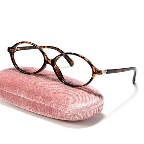 Image of Slocyclub Oval Blue Light Blocking Glasses for Women with Eyeglass Case | Filters harmful blue light, reduces eye strain, Vintage oval frame, Lightweight for daily wear