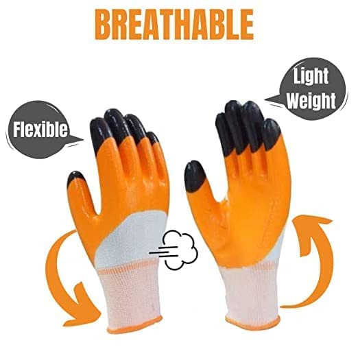 Image of Multipurpose Anti Cut PU Nitrile Coating Work Safety Gloves, Hand & Fingers, Gardening, Mechanical, Construction, Agriculture & Automotive - Durable & Comfortable (24 Pairs Orange)