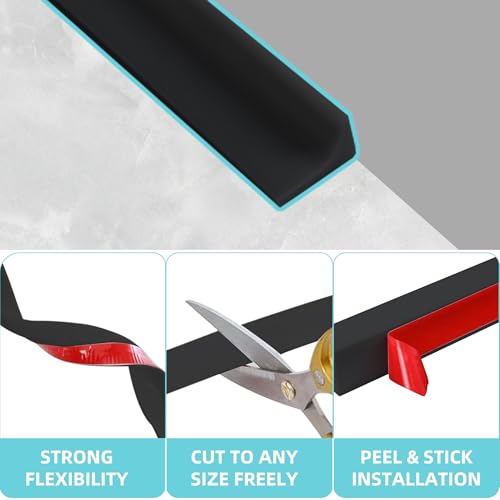 Image of Shower Threshold Water Dam,Walk in Shower Water Guard, Shower Dam Water Barrier Bathroom Sink Splash for Dry And Wet Separation Caulk Seal Strip Edge Trim (39Inch, Black)