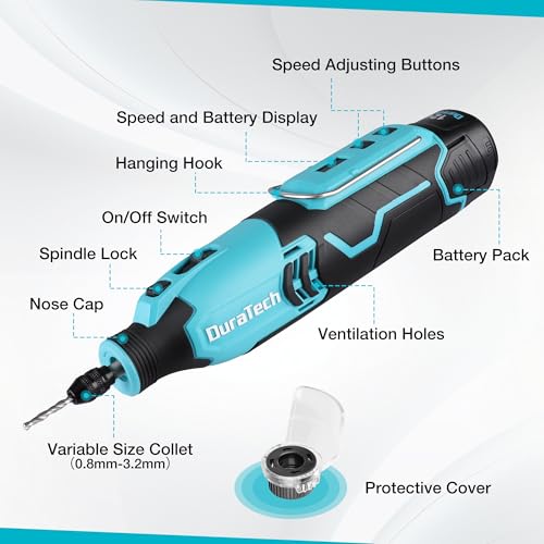 DURATECH Cordless Rotary Tool, 12V Rechargeable Rotary Tool with 118pcs Accessories, 7 Variable Speed 35000RPM, Power Rotary Multi Tool Kit for Sanding, Polishing, Carving, Drilling and DIY Crafts 2 DURATECH Cordless Rotary Tool, 12V Rechargeable Rotary Tool with 118pcs Accessories, 7 Variable Speed 35000RPM, Power Rotary Multi Tool Kit for Sanding, Polishing, Carving, Drilling and DIY Crafts - Image 2