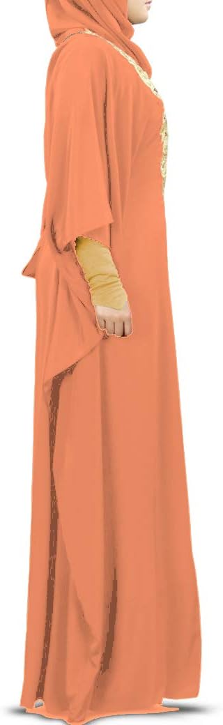 MyBatua Free Size Womens Kaftan Gold Embroidered Fancy Abaya Evening Gown Muslim Maxi Dress KF-003 - Image 3