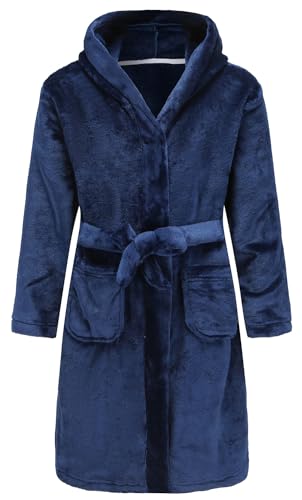 Cjmjxph CJMJXPHD-294 Boys Fleece Robe, Hooded Toddler Soft Fuzzy Bathrobe For Kids 2-16 Years Navy 13-14 Years cover