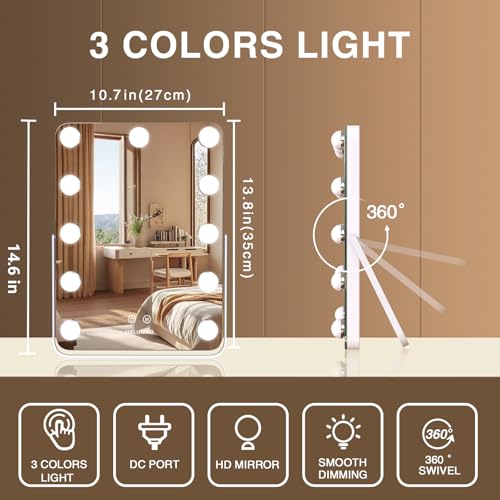 halumao 14.6" Vanity/Makeup Mirror with Lights, Hollywood Mirror with 11 Dimmable LED Bulb - image 4