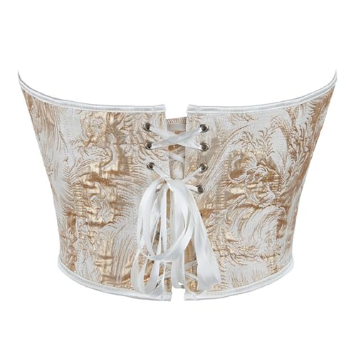 Bowanadacles Woman Renaissance Vintage Corset Sweetheart Neck Golden Floral Print Tube Top Tie Back Shapewear Vest3