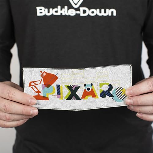 Buckle-Down Men's Disney Wallet, Bifold, Pixar Luxo Lamp and Ball Striping White Multi Color, Vegan Leather, 4.0" x 3.5"4