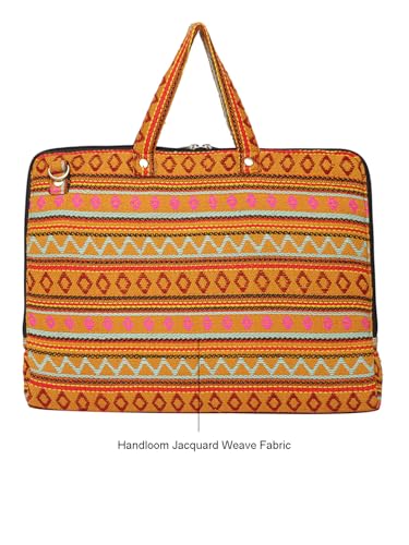 Image of The House of tara Office Laptop Bag for Women 13.3 And 15.6 Inch | Ideal For Office & Travel | Multicolour Embellished Handloom Fabric | MacBook Messenger Business Bag for ladies