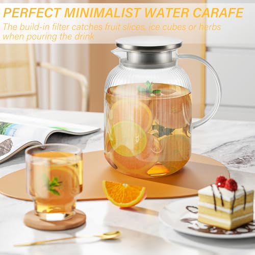 1900 ml Saftkrug, Glaswasserkrug, Teekanne mit Deckel, karaffe glas mit deckel, hitzebeständiger Borosilikatglas-Wasserkrug für Saft, Milchkrug