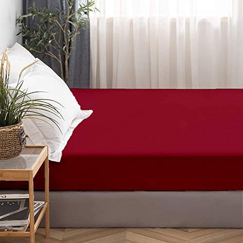 Image of All Around Brushed Microfiber King Fitted Sheet - (78 x 78) Inches - 10'' Deep Pocket Elastic Fitted Bedsheet + 1 Pillow Cover 400 Series Extra Soft & Easy Fit - Burgundy