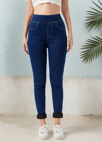 heipeiwa Women's Fleece Lined Jeans Winter Jeggings Thermal Flannel Lined Tummy Control High Waisted Pull on Skinny Jeans4