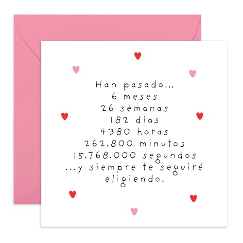 Cartão de aniversário de 6 meses para namorado/namorada - cartões de feliz aniversário para casal - meio ano e 6 meses para esposa, marido, casal e noivo - presentes de amor - inclui autocolantes