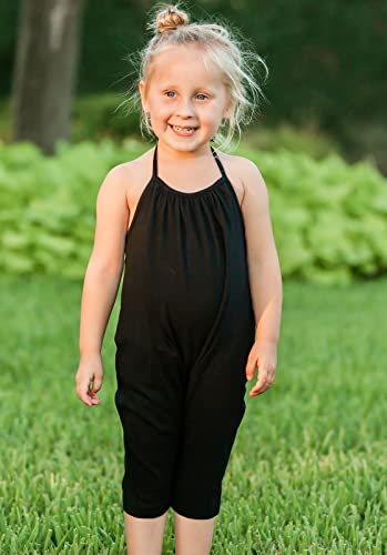 Raisevern Baby Girl Jumpsuit Halter Toddler Black Romper Summer Sleeveless Strap Plain Pants Newborn Jumpers Beach Hawaiian Overalls Clothes With Pocket 1-2T #TOP2