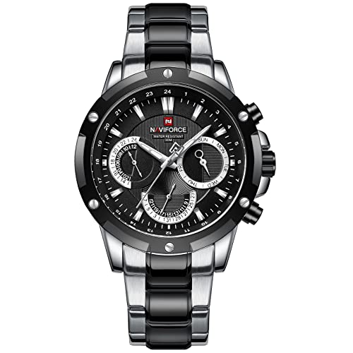 NAVIFORCE Mens Multifunction Sport Watches Quartz Analog Stainless Steel Waterproof Watch