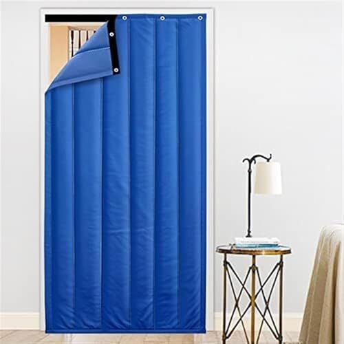 Cortina de puerta con aislamiento térmico insonorizada, de algodón grueso, resistente al viento, protección contra el frío, panel de pantalla de patio, tela Oxford impermeable, color azul, 80 x 2