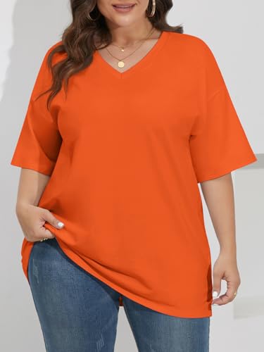 Image of ATHMILE Womens Oversized Shirts V Neck Plus Size Spring Workout Summer Tops Beach Vacation 2026 Gym Clothes Basic Tee