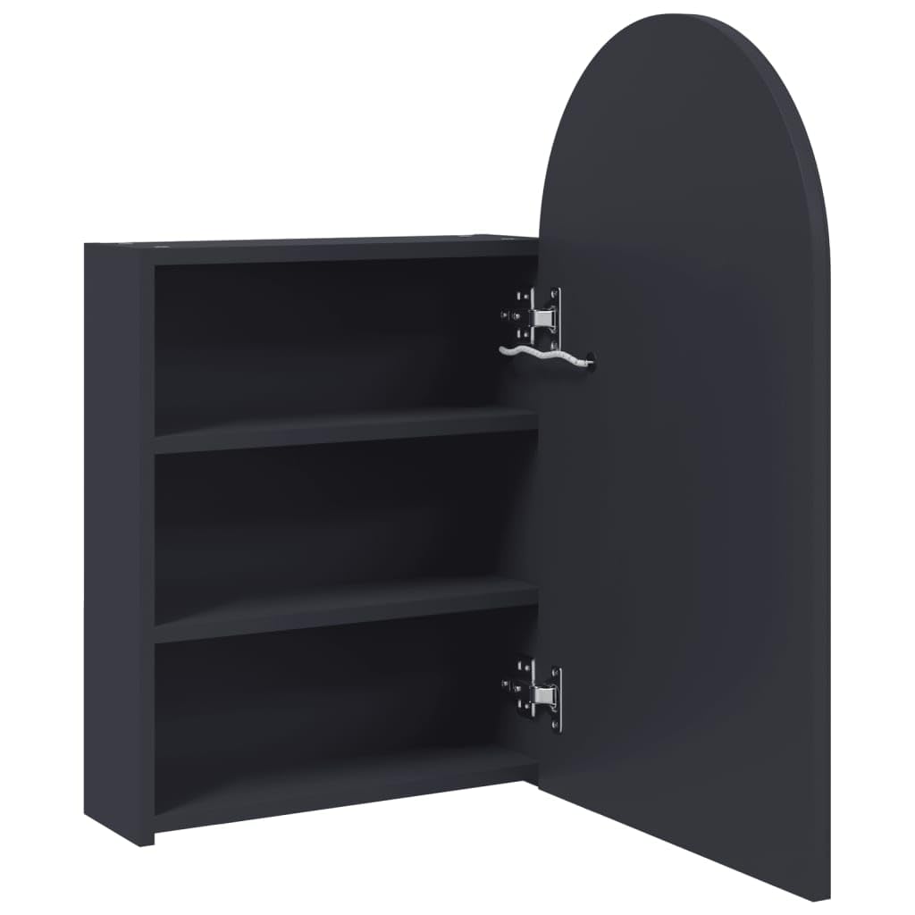 Armoire de salle de bain avec miroir, éclairage LED, bombée grise, 42 x 13 x 70 cm, en matériau dérivé du bois, avec étagères, montage mural pour salle de bain