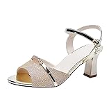 Cocila Sandalias Con Tiras Para Mujer Tee Open Heel Y Buckle Sandals De Verano Zapatos Primavera Femeninas (Gold, 40) Elegantes Novia Tachuelas Bailarinas Doradas Tacon Ancho Vestir Tacones