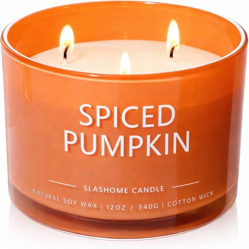 Pumpkin Spice Scented Candle, Luxury Large 3 Wick...