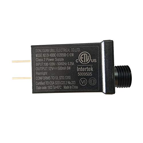 Ubill 12V 6W LED Power Supply 500mA LED Transformer Raintight IP44 Low Voltage Adapter UL ETL Listed Lighting Driver for LED String Light, Holiday Lighting