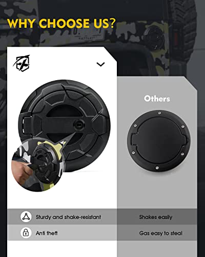 Xprite Gas Tank Cap Cover With Wheel Pattern Design, Aluminum Lock Fuel Filler Door Cover Compatible With 2007-2018 Jeep Wrangler Jk Jku,Black (No Keys Included) #TOP3