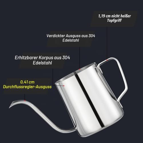 PARACITY Schwanenhals Kaffeekanne, 350ml 304 Edelstahl spülmaschinenfest – Ansicht 3