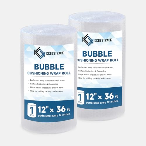 2 Pack Bubble Cushioning Wrap 12 inch x 36 Feet - Large Plastic Packing Roll for Moving Boxes & Shipping Supplies - Moving Supplies, Perforated Every 12 Inch, Total 72 Feet
