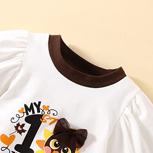 Macacão infantil para meninas manga longa dia de Ação de Graças com letras impressas macacão de tule