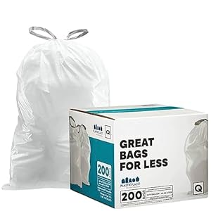 Plasticplace Custom Fit Trash Bags, Compatible with simplehuman Code Q (200 Count) White Drawstring Garbage Liners 13-17 Gallon, 25″ x 32.5″