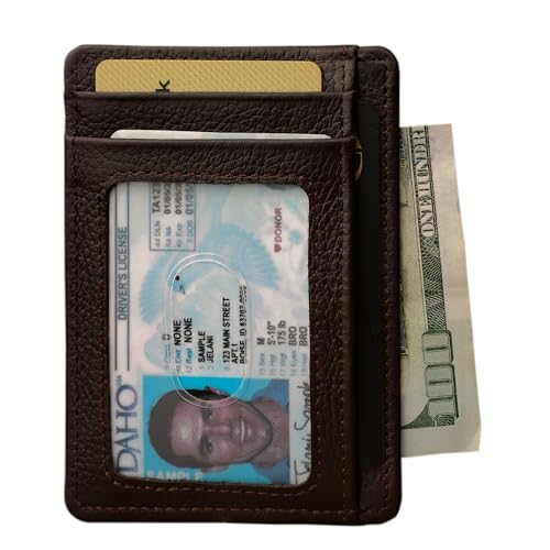 Image of KARAKORAM LEATHER Handcrafted Front Pocket Credit Card Holder with RIFD Blocking | Premium Cowhide | Artisan Made Slim Leather Wallet | Quick Access Thumb Push Slots for Cards and ID (Mountain Mocha)