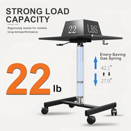 Image of 18.9 * 25.6 inch Mobile Standing Desk,T Shaped Pneumatic Adjustable Height Stand Up Desk,with Lockable Wheels,Ergonomic Standing Side Table for Home Office Work Computer Workstation Black+Gray