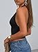 Trendy Queen Womens Halter Crop Tank Tops Backless Deep V Neck Double Lined Going Out Tops Summer Open Back Teens Cute Shirts Black S