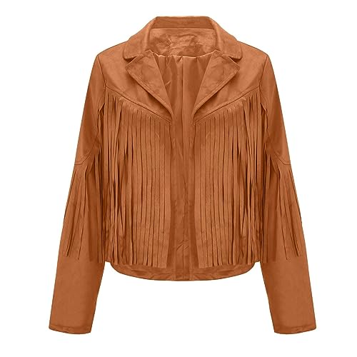 Veste en daim avec franges et pompons amples veste courte orange de mi-saison