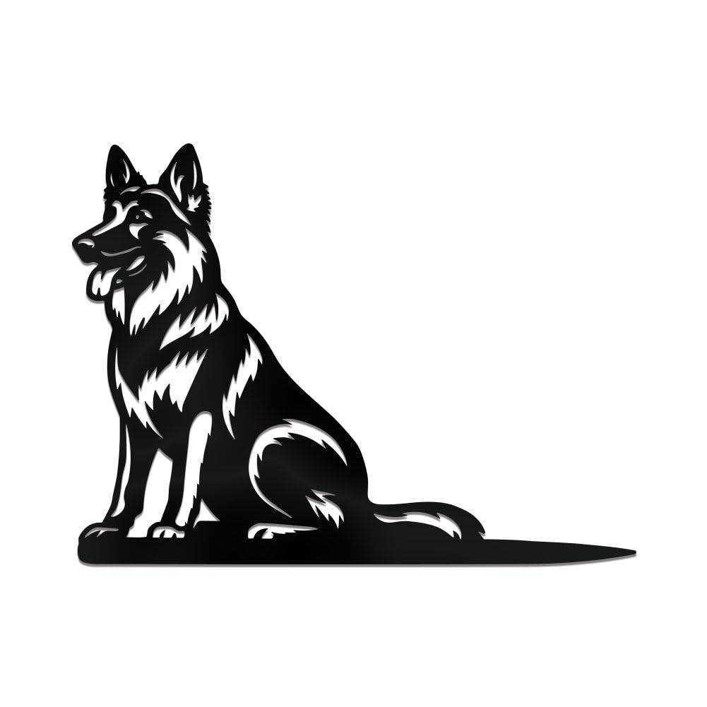 WADORN Garten-Deko: Metall-Silhouette Deutscher Schäferhund – Rostfreier Stahl, Für Zaun, Baum & Wand