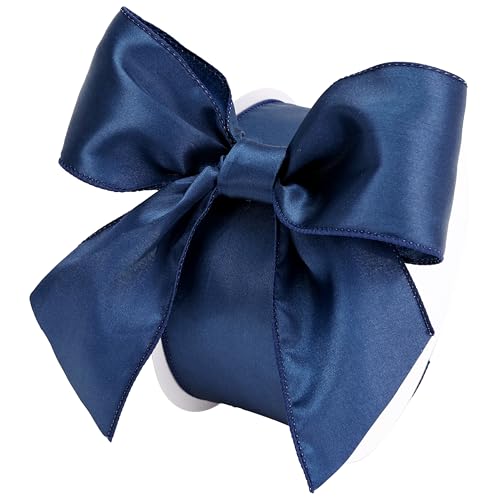 LIZLOVESS Navy Blue Satin Wired Ribbon 2.5 x 25 Yd Wire Edge Decorative Ribbon for Wreaths Supplies Crafts Gift Wrapping 4 th of July Christmas Wedding Decor Floral Arrangements