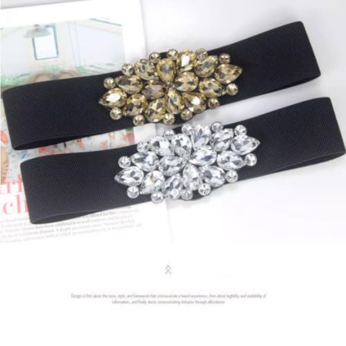 Elastic Versatile Wide Waist Seal Trendy Rhinestone Waist Belt for Women Decorative Gemstone Dress Waist Cincher Belt4