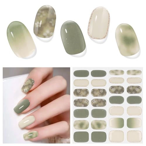 DUKASOU Gel Nail Stickers,28 Pcs Flowers Semi Cured Gel Nail Strips (Green Forest),UV Light/LED Lamp Required,Long Lasting UV Stickers Self Adhesive,Easy to Apply Remove DUKASOU Gel Nail Stickers,28 Pcs Flowers Semi Cured Gel Nail Strips (Green Forest),UV Light/LED Lamp Required,Long Lasting UV Stickers Self Adhesive,Easy to Apply Remove