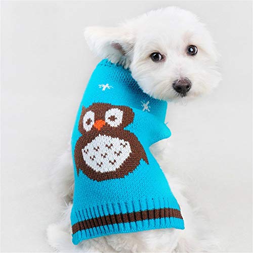 NACOCO Pet Clothes The Owl Sweater The Cat Dog Sweater Christmas Pet Jacket Dog Apparel (Blue, S)