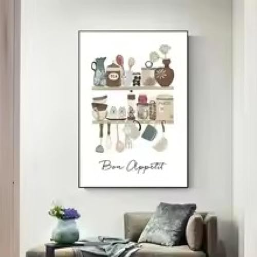 Décoration murale cuisine pour habiller un mur vide toile tasses café couverts 21x30cm