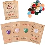 clould fitness 24 Pack Valentine's Day Greeting Cards Set With Natural Crystal Love Gemstone, Funny Valentine Exchange Card, Classroom School Party Favor