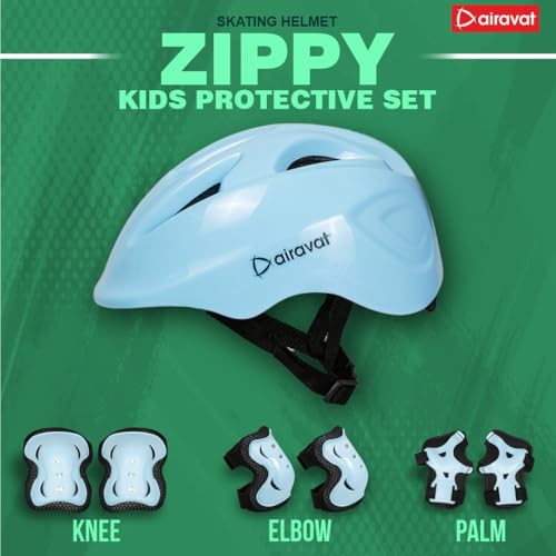 Image of Airavat 7510 Zippy Kids Protective Set Including Helmet Along with Knee Pads, Elbow Pads & Palm Guards (Cyan)
