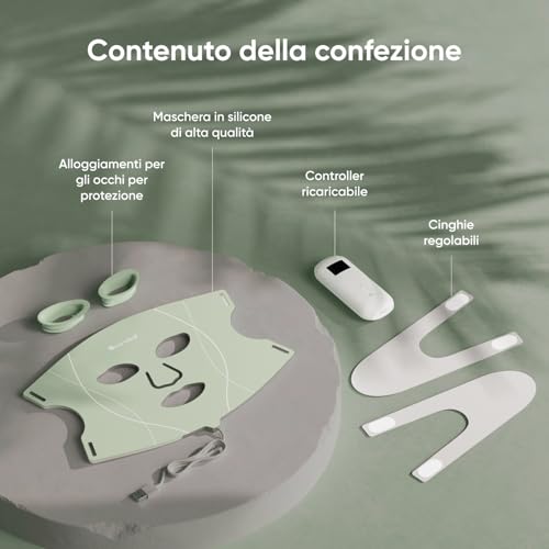Maschera LED Viso Terapia, 7 Modalità, Fototerapia Luce Rossa Portatile con LED NIR, Silicone Morbido, Trattamento 5-10 Min, Protezione Occhi, Infrarossi Ricaricabile - Illuminazione - Immagine 8