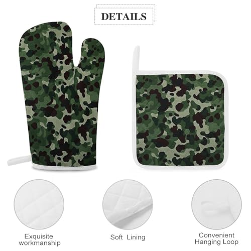 Gants de cuisine et maniques camouflage vert isolants pour plats chauds