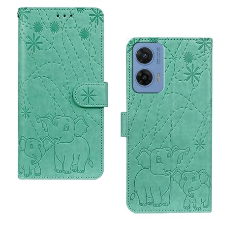 Image of amazon basics Moto G96 5G Flip Cover | Card Pockets Wallet & Stand | Flip Cover for Moto G96 5G (Green Elephant)
