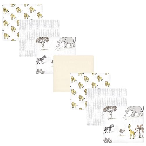 Image of Hudson Baby Unisex Baby Cotton Flannel Receiving Blankets Bundle, Neutral Safari World, One Size