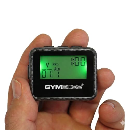 Gymboss Charge interval timer clipped to running gear for timed run-walk intervals.