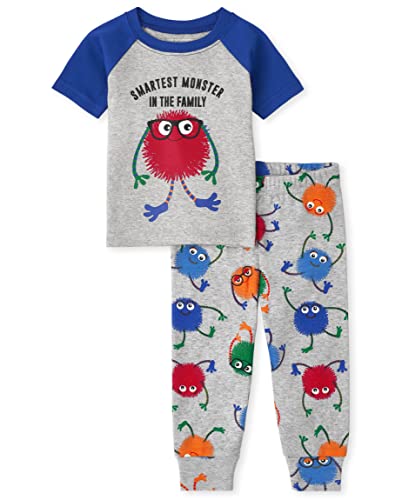 Image of The Children's Place Baby Toddler Boys Short Sleeve Top and Pants Snug Fit Cotton 2 Piece Pajama Sets