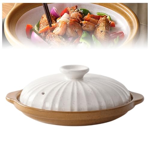 Olla de cerámica redonda resistente al calor con tapa, ideal para guisos y sopas, utensilios de cocina duraderos para la cocina del hogar