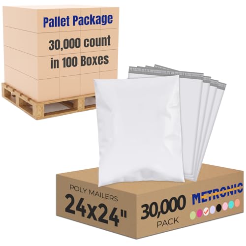 Image of Metronic Poly Mailers 24x24 30000 Pcs Large Shipping Bags for Clothing White Packaging Bags Strong Self Seal Adhesive Shipping Envelopes for Business Tear-resistant Mailing Bag Mailing Envelopes